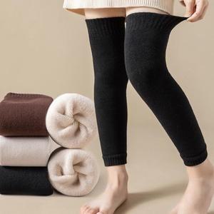 온열 발열 무릎보호대 겨울 Kneepad 여성 긴 양말 솔리드 컬러 벨벳 라이닝 발 커버 소녀 두꺼운 모직 니트