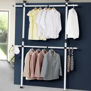 튼튼한 행거 고정형 이단 옷걸이 2단 행거 스탠드 옷방 조절 건조 방문 빨래