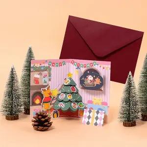 [문구티쳐] 민화 KC인증 크리스마스 팝업 카드 만들기 (2종택1) DIY 팝업메세지카드 크리스마스 편지지 집콕놀이세트 유아만들기수업 입체카드