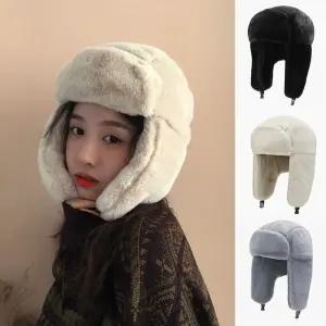 [블루마켓]귀여운 남성 여성 겨울 패션 부드러운 퍼 방한 모자 겨울모자 군인모자 귀달이모자 마스크모자