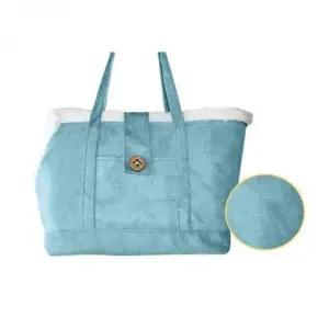 [콩심팥심]애견 가죽 숄더 펫가방 블루 스웨이드 이동가방