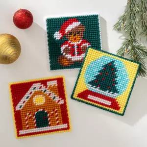 [오피스스쿨] 민화 KC인증 크리스마스 네트공예 만들기 DIY키트 3개1세트 티코스터 핸드메이드선물 집콕놀이 겨울 펠트 뜨개 바느질수업