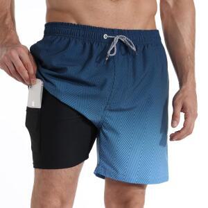 압축 라이너가 장착된 지투 남성 수영 트렁크 5.5인치 인심 반바지 수영복 퀵 드라이