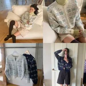 [모코블링]눈꽃송이 노르딕 니트가디건니트가디건노르딕가디건기본핏가디건라운드가디건긴팔가디건