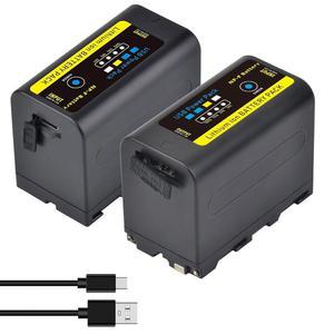 NP-F970 NP-F975 NP-F980 NP-F960 NP-F770 NP-F550 배터리용 텍트라 2팩 NP-F750 배터리 및 YONNUO Godox LED 비디오 라이트용 핸디캠 캠코더(타입-C 충전 케이블