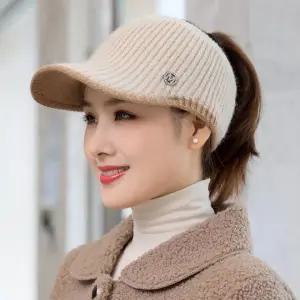 골프 겨울 여성 모던 방한모자 배색 골지 니트썬캡 4color