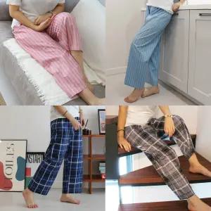 고급 40수 면100% 9부 잠옷 수면 파자마 바지 특면B 체크 ) (