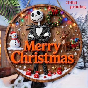 크리스마스의 악몽 맞춤형 원형 나무 장식판 현관문 벽 휴일 파티 축하