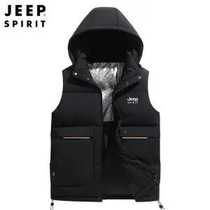 JEEP SPIRIT 남성 그래핀 발열 코튼 조끼 겨울 후드 조끼