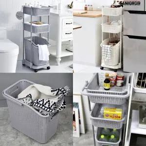 이동식 수납 트롤리 수납장 주방 세탁실 틈새 바구니 바퀴 선반 카트 3단