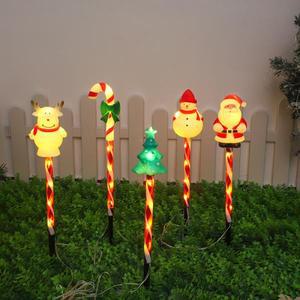 5개 1세트 태양광 크리스마스 테마 눈사람 지팡이 선물 상자 조합 지면 플러그 조명 줄 야외 휴일 장식