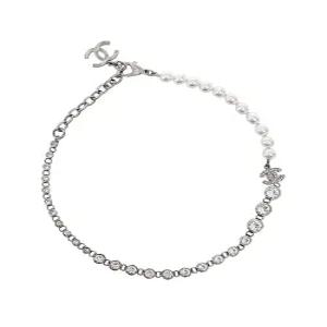 [엘러브] 새상품  25V CC로고 진주 큐빅 네크리스 펄리화이트 은장 5ET1992