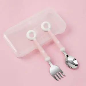 [골드스마일]유아용 도넛 모양 아기 수저 포크 핑크 식사