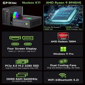 GMKtec 미니 PC K11 K8 Plus M7 AMD Ryzen 9 8945HS 6850H 2*USB4 2*DDR5 2*2.5G LAN Oculink 게임용 컴퓨