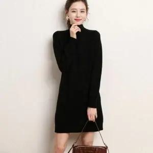 베이직 겨울 니트 원피스 소프트한 반목 스타일 고급스러운 따뜻한 긴팔 패션 소매 시보리 겨울원피스