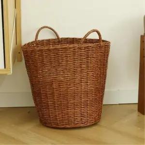 [마이모노샵] 손잡이 라탄 세탁 빨래 바구니 브라운 수납 바스켓