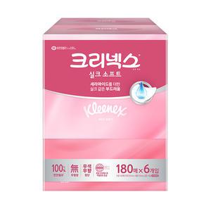 크리넥스 실크 소프트 천연펄프 미용티슈 2겹, 180매, 6입, 1개