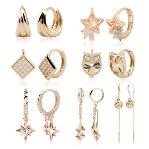 14K 링귀걸이 모음 핑크골드 원터치 드롭 금침 여성 데일리 이어링