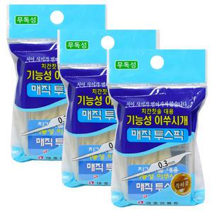 매직 투스픽 기능성 이쑤시개 100P 3개/특허품 무독성 0.3mm 초박형 휴대용 치간칫솔