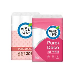 깨끗한나라 순수 화장지 3겹 퓨어&데코 30롤