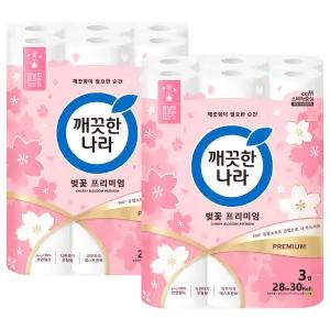 깨끗한나라 벚꽃 프리미엄 3겹 데코 30롤 2팩