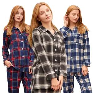 이브바바 여성 겨울 앙고라 기모 체크 카라 스판 수면잠옷 파자마세트