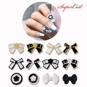 네일아트 깔끔 블랙&화이트 리본 파츠 12종 각2개입