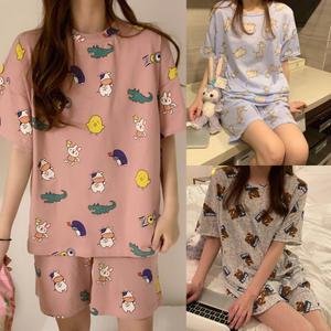 여성 잠옷 세트 여자 반팔 홈웨어 파자마 바지 실내복 냉감