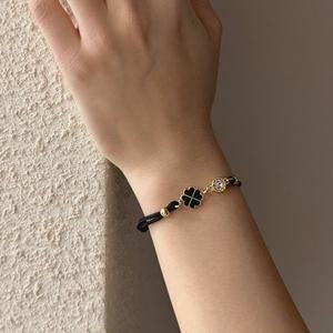 [디바테일][선물포장] 탄생석 클로버 매듭 팔찌(4컬러)