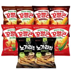 롯데웰푸드 꼬깔콘 고소한맛 67g, 4개 + 매콤달콤 67g, 2개 + 군옥수수맛 67g, 2개 + 오잉 노가리칩 청양마요맛 60g, 2개