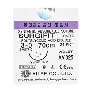 [아이리] 서지피트 3/0호(니들25mm, 1/2 라운드, 실길이 70cm) AV325 - 수술용실/봉합사(24개입/BOX)