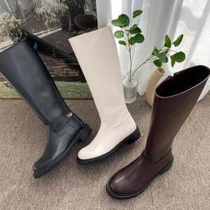 [제이큐]둥근코 로우힐 여성 부츠 심플 캐주얼 롱