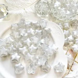 [2개]관통형 20mm 아크릴 반짝 화이트 오각별 3-985-9 비즈공예 키링부자재