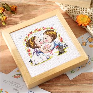 액자형 실 십자수 패키지 (18x18cm) 바늘 실 도안 재료 세트 원목 액자 수틀