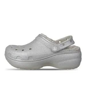 [크록스]클래식 플랫폼 글리터 라인드 실버 여성 겨울 방한 털슬리퍼 210413-040