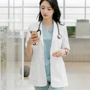 약사 유니폼 가운 피부관리사 수의사 치위생사 과학 에스 연한 녹색 반팔 여성복