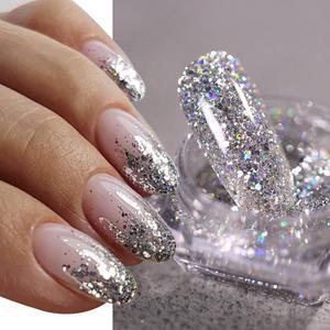 1 항아리 실버 믹스 네일 반짝이 장식 조각 젤 반짝 이는 반짝이 빛나는 장식 조각 파우더 DIY 손톱 장식