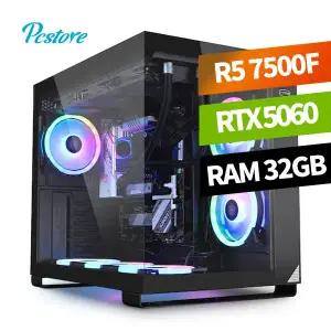 피씨스토어 블랙 감성 어항 PC 라이젠5 7500F RTX5060 360 수냉쿨러 (32GB, M.2 500GB)