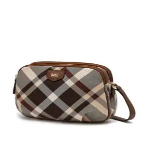 닥스 액세서리 25FW [메가히트/스테디][TARTAN CHECK JQD] 브라운 체크 가죽배색 자카드 크로스백 DCBA5F9