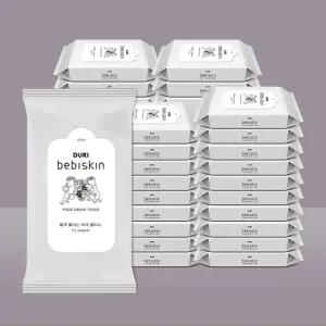 두리 베비스킨 물에 풀리는 천연펄프 비데 물티슈 휴대 15매 40팩