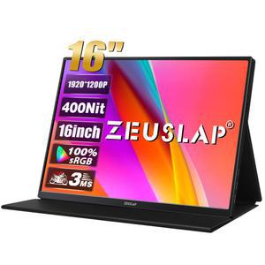 휴대용 보조 모니터 ZEUSLAP 100 sRGB 1200P IPS 스크린 여행 게임용 컴퓨터 디스플레이 스팀 데크 노트북 스위치 PS4 PS5 Xbox용 16 인치