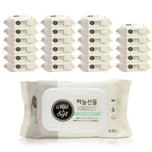 하늘선물 물티슈 캡형 100매 x1박스 24개/손닦기/청소/청결/학교/유치원/가정집/사무실/주방/일회용/자취