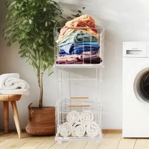 인트홈 빨래 바구니 햄퍼 철제 2단 빨래바구니 스탠드 세탁바구니 이동식빨래바구니