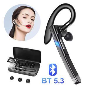 최신 무선 헤드폰 비즈니스 Bluetooth v5.3 이어폰 핸즈프리 통화 마이크 소음 차단 헤드셋 이어 버드 운전