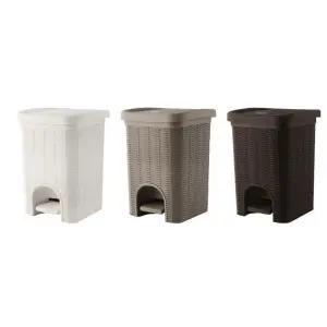 이중구조 발로여는 라탄 인테리어 휴지통 편리한 저소음
