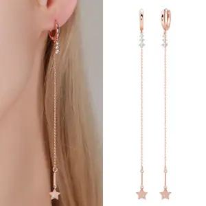 14K 금침 이어링 스텔라 로즈골드 원터치 롱 귀걸이