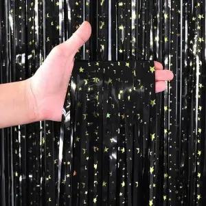 장식은박 파티용품 프린트 파티 커튼(스타 블랙) (3PCKq)