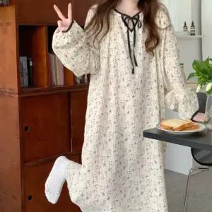 예고니 리본토끼 귀여운 원피스잠옷 긴팔 수면 요루면 파자마 임산부 빅사이즈