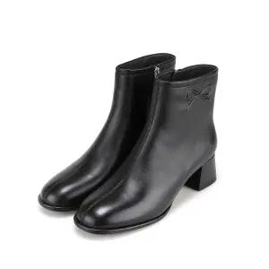 바바라 양가죽 리본 양각 장식 여성 앵클 부츠 5cm_BBH876