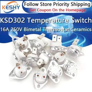 1-10PCS KSD302 16A 250V 바이메탈 온도 조절기 스위치 세라믹 40-180도 평상시 열림 닫힘